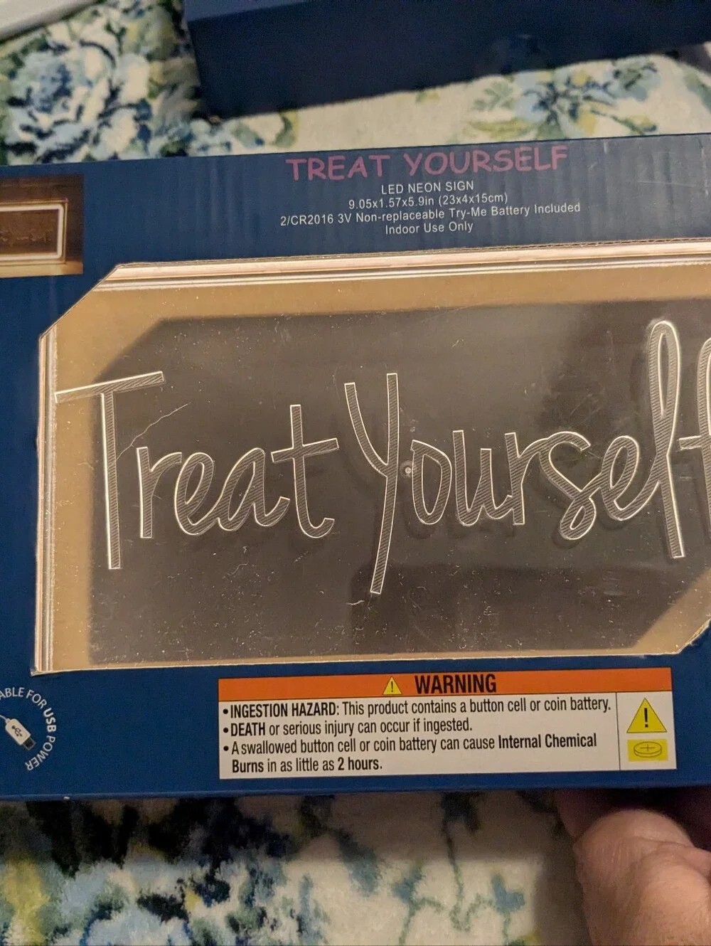 NWT Treat Yourself LED Neon Sign - Blue and Gold Home Party Decor